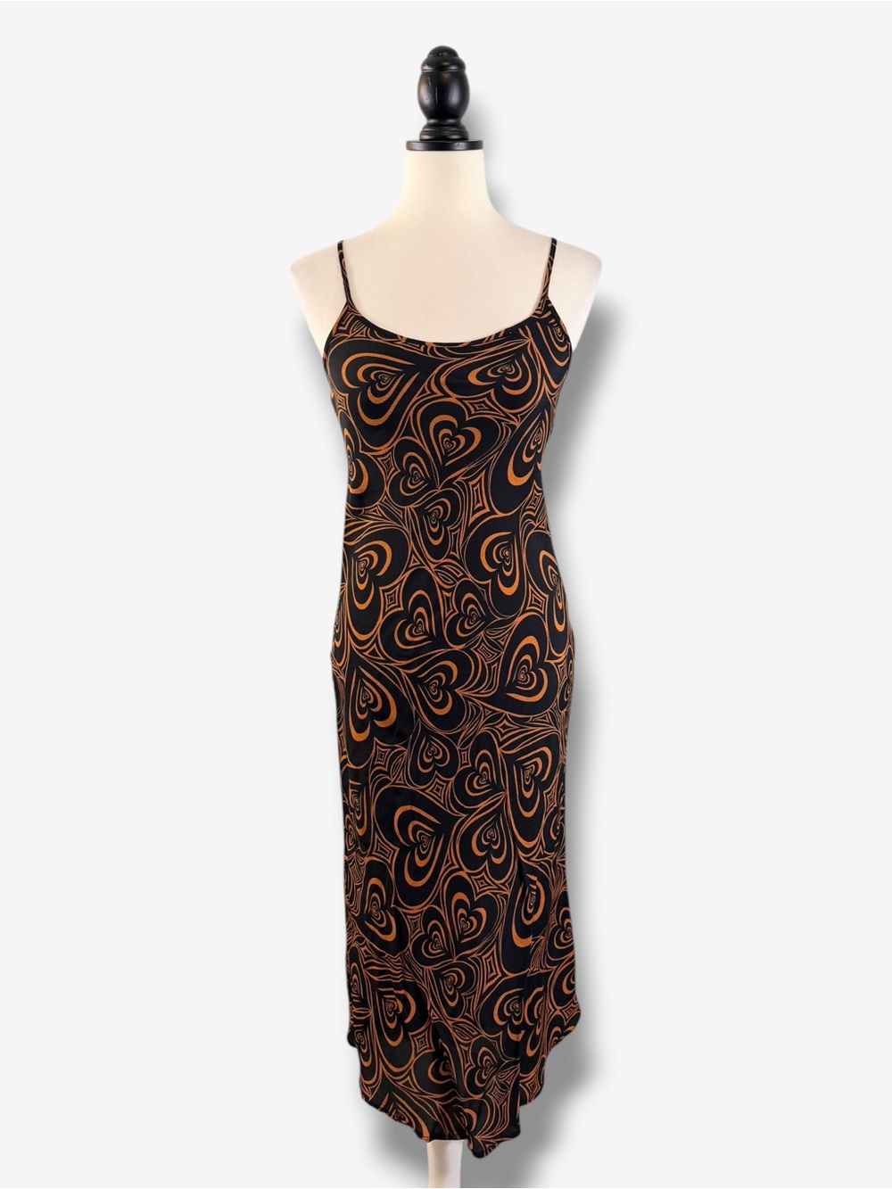 Lisa Says Gah Wild Hearts Midi Slip Dress Size XS Black Orange Casual Evening - Picture 3 of 12